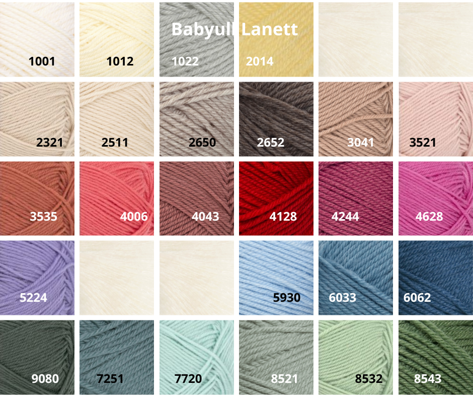 Farbauswahl der Wolle Babyull Lanett von Sandnes Garn für ein Strickset