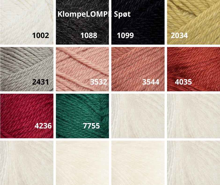 Farbauswahl der Wolle KlompeLOMPE Spøt von Sandnes Garn für ein Strickset