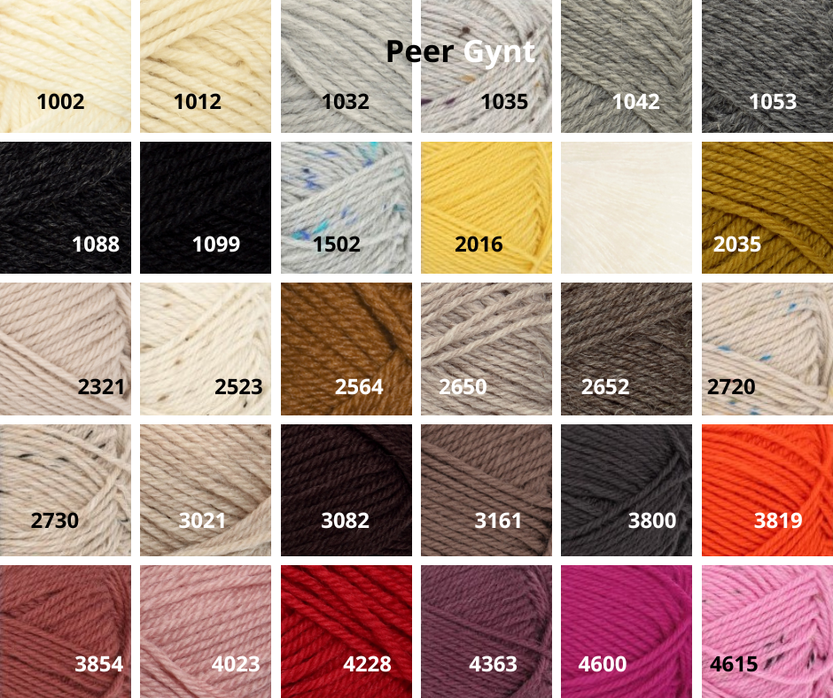Farbauswahl der Wolle Peer Gynt von Sandnes Garn für ein Strickset
