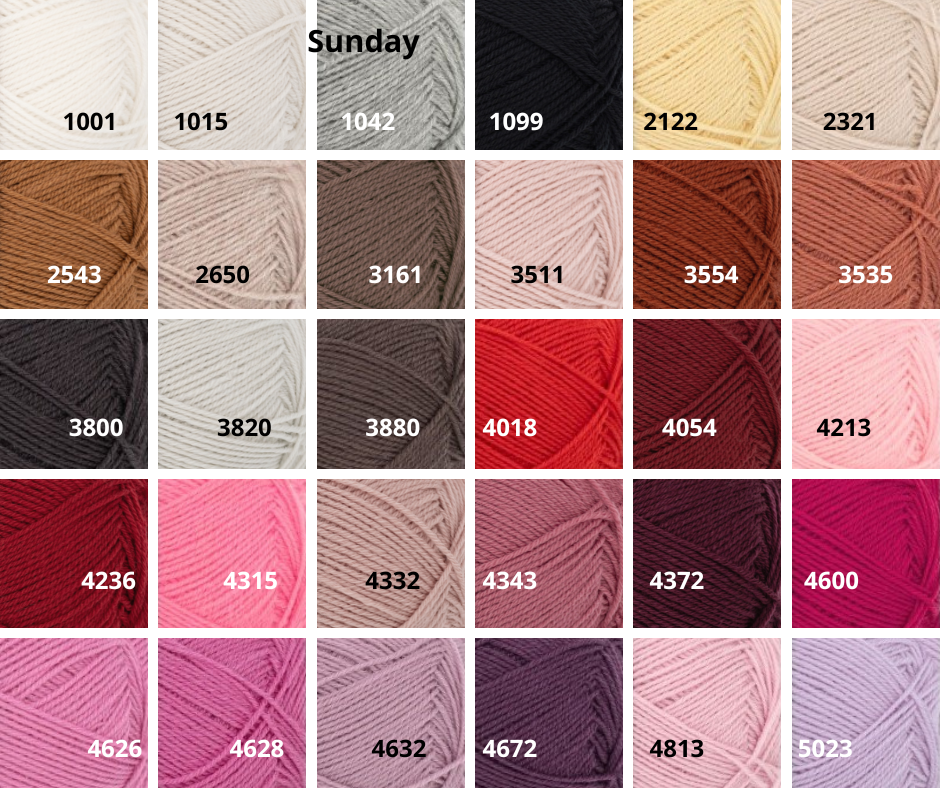 Farbauswahl der Wolle Sunday von Sandnes Garn für ein Strickset