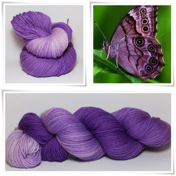 Lila Schmetterling Merino-Sockenwolle 4-fach von Wollelfe